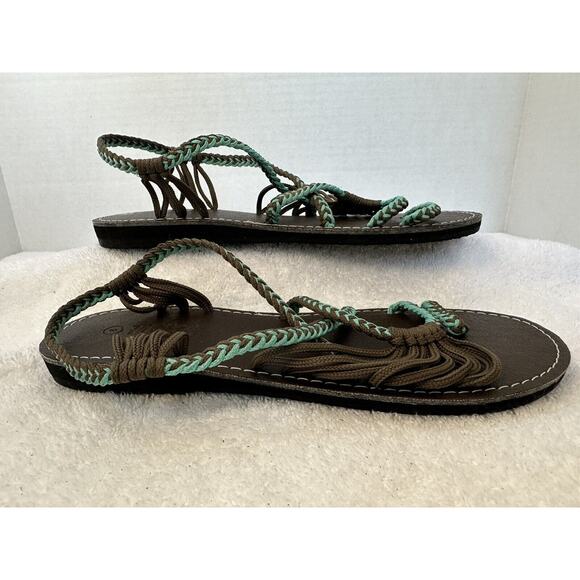 Plaka SIZE 9 Thong Rope Braided Sandals Womens Brown Teal Women's - Picture 6 of 12